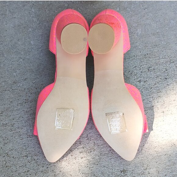 Shoedazzle Madison Neon Pink Orange Pointy toe Double D'orsay Bow Heels NWOT - Picture 5 of 6
